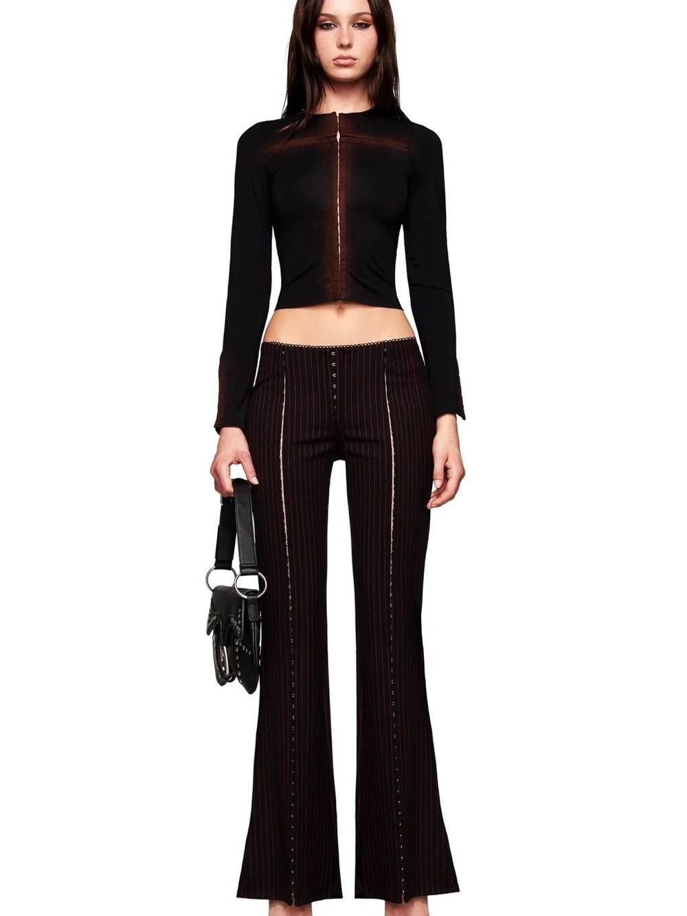 IAMGIA I AM GIA RONAN PANT PINSTRIPE RED & BLACK FLARE BOOTCUT PANTS